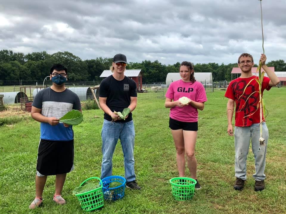 students working on farm