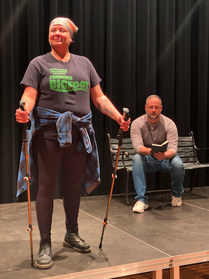 Linda Shaddix and Zachary Strawbridge performing the award-winning play Number 42 on the Whatley Center stage in April.