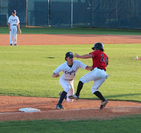 player makes a tag at third for an out