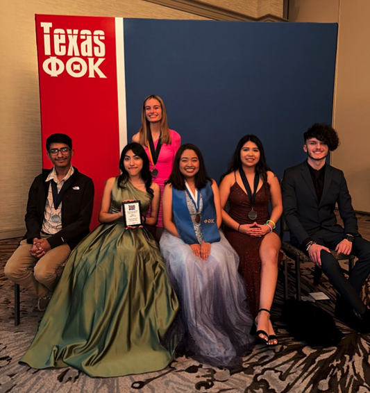 Pictured: Back row: Jordan Chapin.  Seated (from left): Victor Diaz, Michelle Calderon, Monserrat Rivero-Sanchez, Fatima Fuentes, and Cade Bennett.