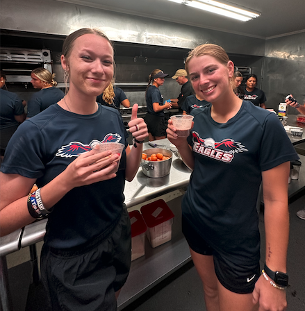 softball girls in kitchen