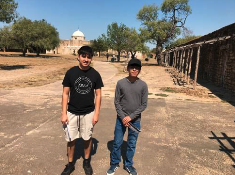 Perez and Garcia outside of the Mission San José