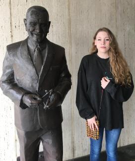 Isabel with LBJ statue