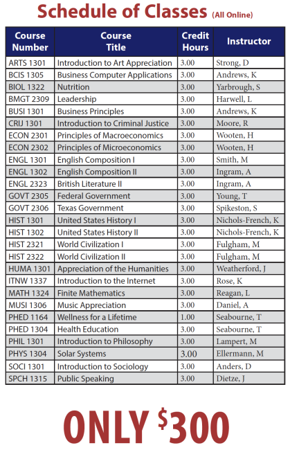 course schedule image