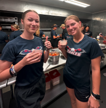 softball girls in kitchen